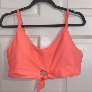 NWOT Neon Coral Tie Bikini Top with Matching Ruched Bottoms